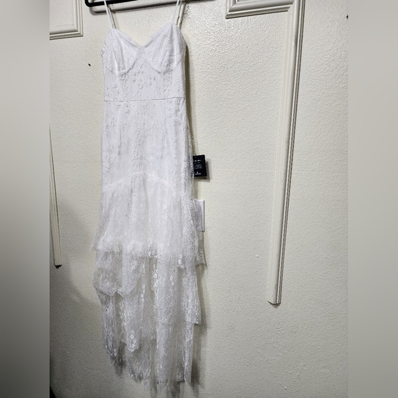 Lulus Elaborate Love White Lace Bustier Tiered High-Low Maxi Dress XS Wedding - Picture 7 of 10